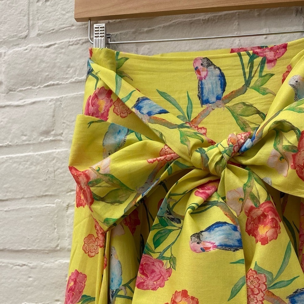 Brooke Wright Designs || Pleated Skirt with Sash Belt Bow Birds Floral Yellow 12 - Picture 5 of 10